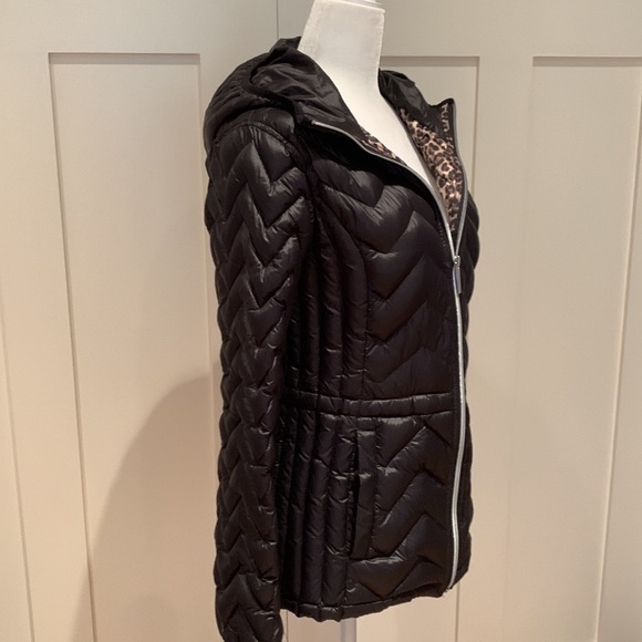 MICHAEL Michael Kors Jackets & Blazers - NEW MICHAEL MICHAEL KORS LEOPARD 🐆 BLACK PACKABLE DOWN FILL NYLON JACKET W/HOOD